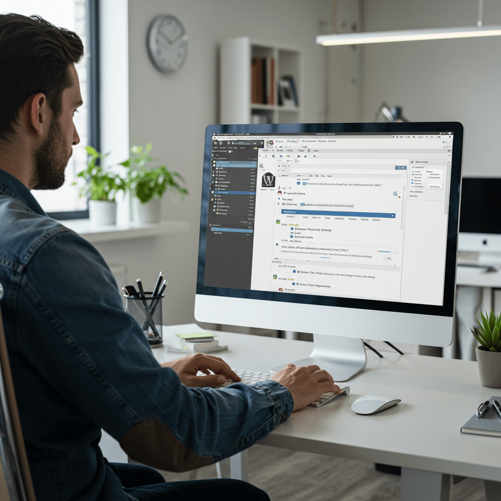 WordPress Nedir yazısının ana görseli, WordPress logosu ve dişliler